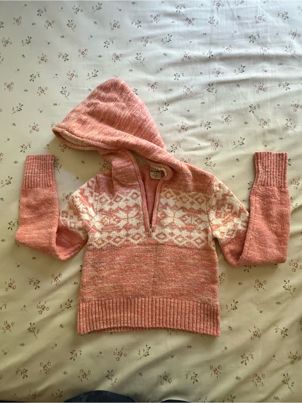 No Boundaries Pink Hooded Nordic Half-Zip Sweater